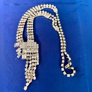 Vintage Icy Rhinestone Waterfall Necklace Triple Strand Articulating Strands